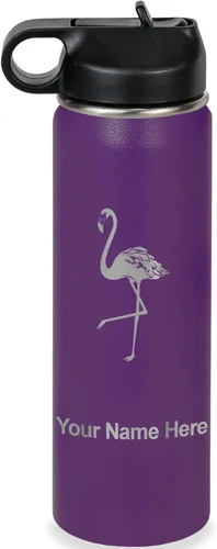 Miniatura 41 de LaserGram Botella de agua personalizada, flamenco, acero inoxidable de doble pared aislada al vacío con popote superior, regalo grabado