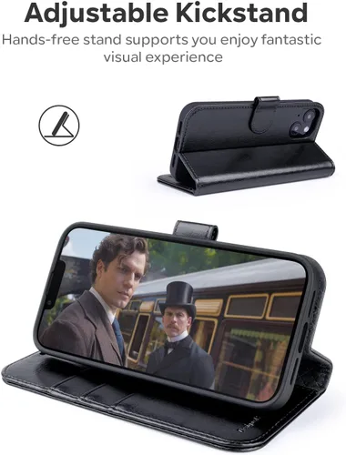 Miniatura 4 de OCASE Funda de piel sintética compatible con iPhone 14, con tarjetero y función atril con bloqueo RFID [carcasa interior de TPU a prueba de golpes]