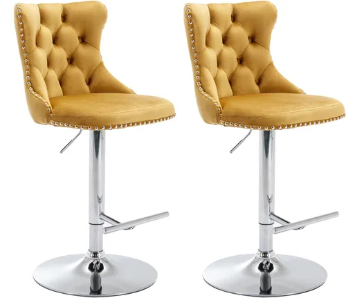 Miniatura 159 de Aoowow Juego de 2 taburetes de bar giratorios, taburetes de bar ajustables con respaldo de terciopelo copetudo, sillas de bar modernas tapizadas