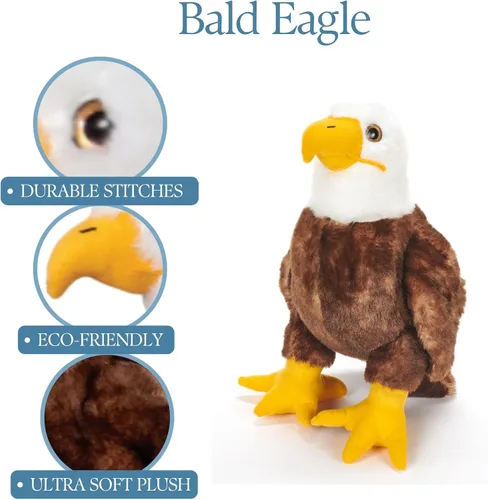 Miniatura 8 de The Petting Zoo Peluche de águila calva, regalos para niños, animales salvajes del zoológico Onez, juguete de peluche de águila calva de 12 pulgadas