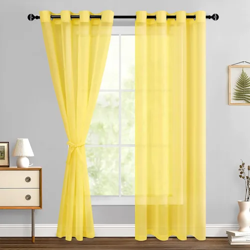 Miniatura 64 de Hiasan - Cortinas traslúcidas de gasa cortas semitransparentes con ojales y alzapaños filtrantes de luz para ventana, dormitorio, baño, 2 paneles