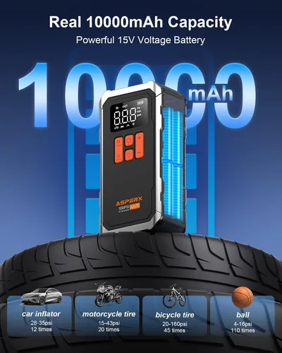 Miniatura 6 de Inflador de Neumáticos Compresor de Aire Portátil, Bomba de Aire Inalámbrica de 150PSI para Neumáticos de Carro, Inflador de Aire 3X Más Rápido