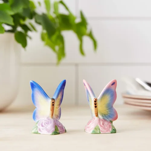 Miniatura 3 de Cosmos Gifts 20785 Juego de saleros y pimenteros de porcelana fina, diseño de mariposa, 3 pulgadas de alto