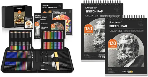Shuttle Art Kit de dibujo y bloc de bocetos, juego de 116 paquetes completo de dibujo + 260 hojas de bloc de dibujo