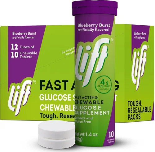 Miniatura 9 de Lift Glucosa, tabletas energéticas masticables de glucosa de acción rápida, arándano, tubo de 10 unidades (paquete de 12)
