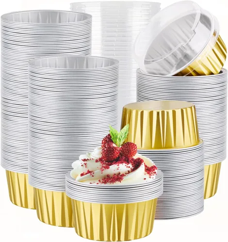 Miniatura 25 de EUSOAR Forros para cupcakes para hornear, 50 forros para magdalenas de 5 onzas, moldes de papel de aluminio desechables, recipientes de postre, 5