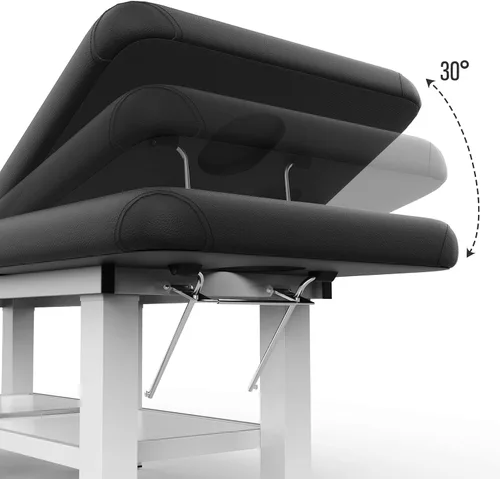 Miniatura 6 de Mesa de masaje estacionaria ancha negra con respaldo para mesa de tratamiento, mesa de terapia física, cama facial de spa, marco de metal, piel Negro