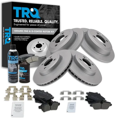 TRQ Kit de pastillas de freno delanteras y traseras y rotores Kit de productos químicos de freno, pastillas de freno Rotor de freno Cerámica Premium
