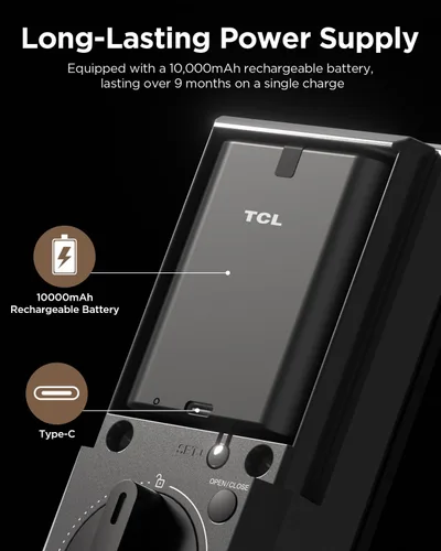 Miniatura 8 de TCL Smart Lock D2 Pro, cerrojo de entrada sin llave de Palm Vein, cerradura de puerta con teclado Wi-Fi, timbre integrado, batería de 8 meses, Gris