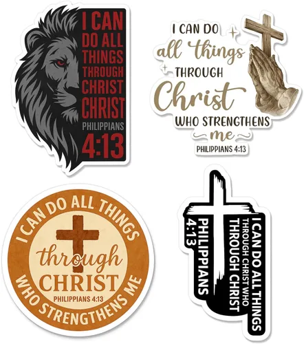 (4 piezas) Calcomanías cristianas – Calcomanías de vinilo impermeables con versículo de la Biblia para laptop, botella de agua, automóvil –
