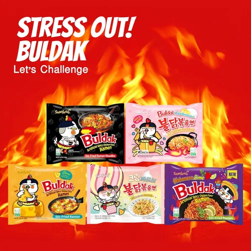 Miniatura 7 de Buldak Ramen Fideos de 5 sabores surtidos - Original, 2 x picantes, queso, carbonara, jajang - Total 5 unidades (1 paquete cada uno) - Fideos ramen