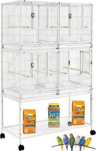 Miniatura 20 de Jaula Doble Apilable con Centro Dividido, Puertas de Caja de Anidación Lateral para Criador de Aves de Vuelo, Jaula Doble Rodante para Aviarios