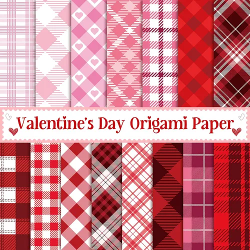 Miniatura 13 de Haooryx 60 hojas de papel de origami a cuadros de Navidad de doble cara de 11 x 11 pulgadas, colección de papel decorativo a cuadros rojos y verdes