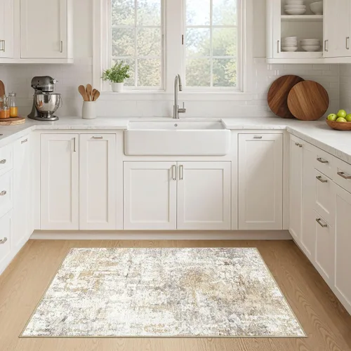 Miniatura 3 de Alfombra lavable de 2 x 4: pequeño, abstracto, moderno, antideslizante, suave, resistente a las manchas, para entrada, cocina, dormitorio