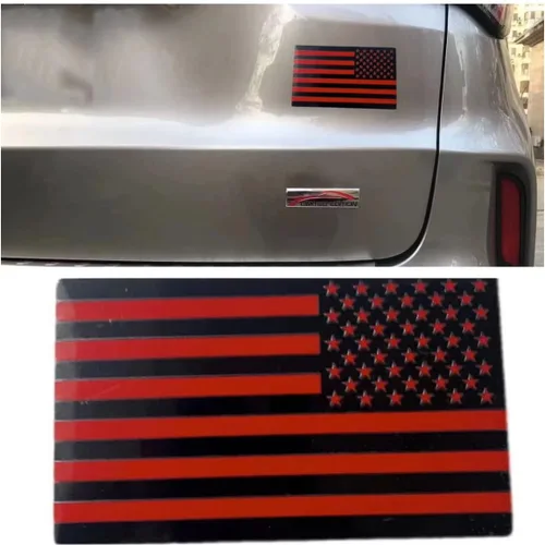 Miniatura 5 de Calcomanías de metal 3D en relieve con emblema de la bandera estadounidense (1 par), negro mate (5 x 3 pulgadas), calcomanías patrióticas de bandera