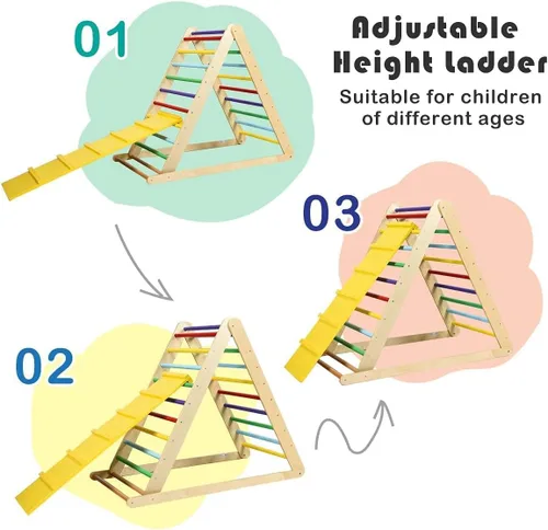 Miniatura 6 de Costzon Juguetes de escalada plegables para niños pequeños, 3 en 1 Montessori escalador triangular de madera para deslizarse y escalar, escaladores