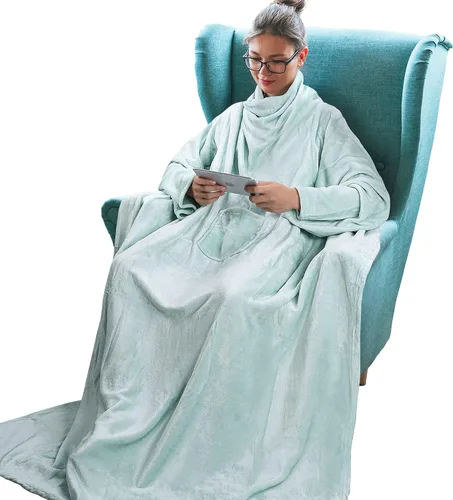 Miniatura 7 de Tirrinia Manta de Forro Polar Vestible con Capucha y Mangas para Adultos Mujeres y Hombres, Súper Suave Cómoda de Felpa Funcional Manta de TV Throw