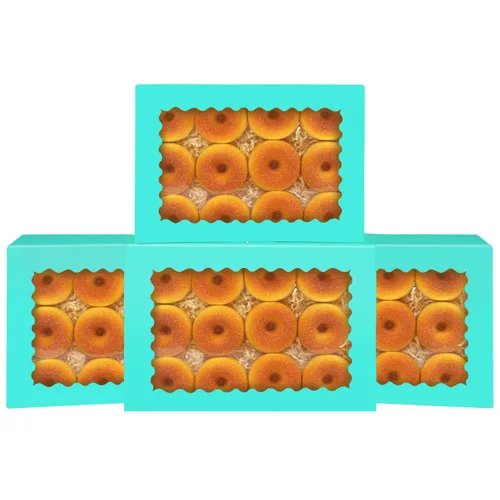 Miniatura 10 de qiqee Caja de galletas blanca desplegable automática con ventana de 14 x 10 x 2.5 pulgadas, 24 piezas, caja de panadería pastelería macaron
