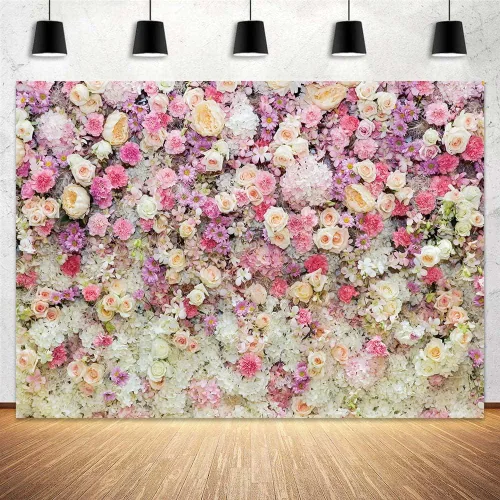 Miniatura 4 de Telón de fondo de flores de primavera de 5 x 3 pies para sesión de fotos de flores rosas y flores, decoración de fiesta de té, telón de fondo