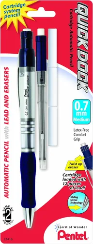 Miniatura 2 de Pentel Lápiz automático Quick Dock con casete de repuesto y 3 borradores, 0.020 in, 1 paquete (QD5ELE3BP)