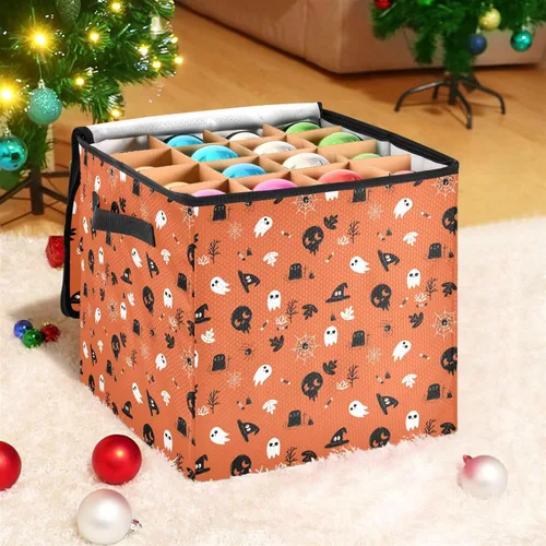 YETTASBIN Caja de almacenamiento grande de calabaza fantasma de Halloween con cremallera y divisores ajustables, contenedor de almacenamiento con