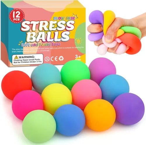 Miniatura 10 de Paquete de 8 pelotas antiestrés de aumento lento, bolas antiestrés para niños y adultos, juguetes elásticos para aliviar la ansiedad, terapia