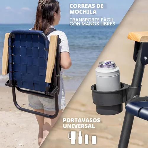 Miniatura 3 de GoSports WOVN - Silla de playa tipo mochila – 9 estilos disponibles – Silla de camping plegable de primera calidad Azul marino