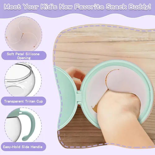 Miniatura 2 de BeneLabel Paquete de 2 tazas de aperitivos de 12.3 onzas para niños pequeños, a prueba de derrames, de grado alimenticio, contenedor de aperitivos