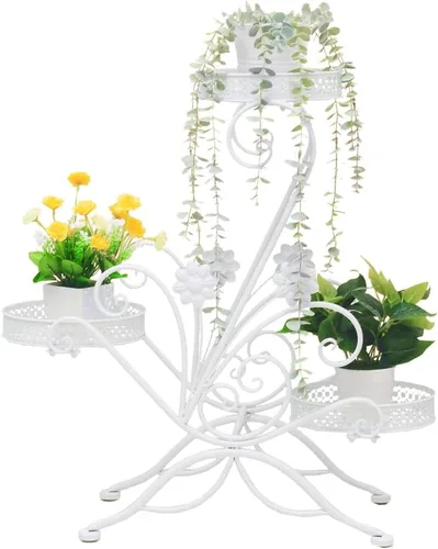 Miniatura 8 de Soporte para plantas de 3 niveles, estantes de metal para flores, soporte de exhibición de plantas para interiores y exteriores, soporte para macetas