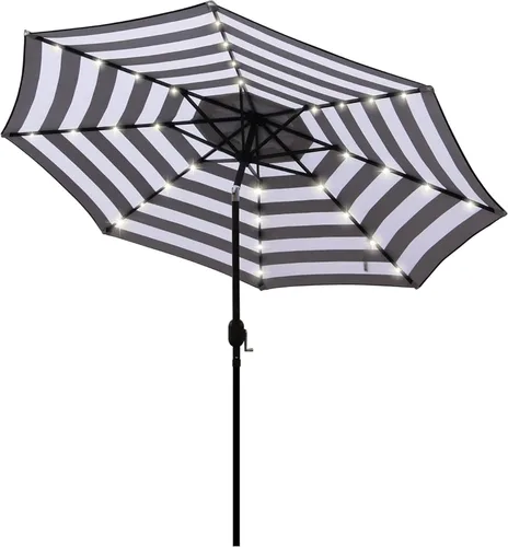 Miniatura 18 de Blissun - Sombrilla solar de 9 pies, 32 luces LED, parasol de mesa para patio, jardín, cubierta, piscina y playa (gris)