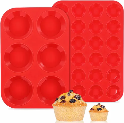 Miniatura 15 de CAKETIME Moldes de silicona para magdalenas para hornear, molde de tamaño regular para magdalenas, molde para hornear moldes de silicona