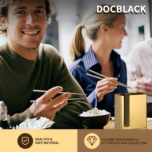 Miniatura 8 de DOCBLACK Palillos de acero inoxidable con soporte para palillos, estante de secado de utensilios, 5 pares de palillos reutilizables aptos