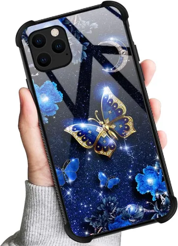 Miniatura 6 de Funda compatible con iPhone 11 Pro Max, funda para niñas y mujeres, cielo azul, flor, luna y mariposa Cielo Azul Flor Luna Mariposa