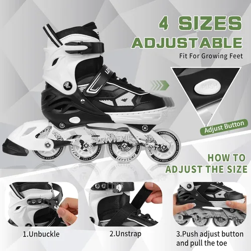 Miniatura 2 de Patines en línea ajustables para niños y adultos, patines al aire libre para principiantes con todas las ruedas iluminadas para niñas, niños, Blanco