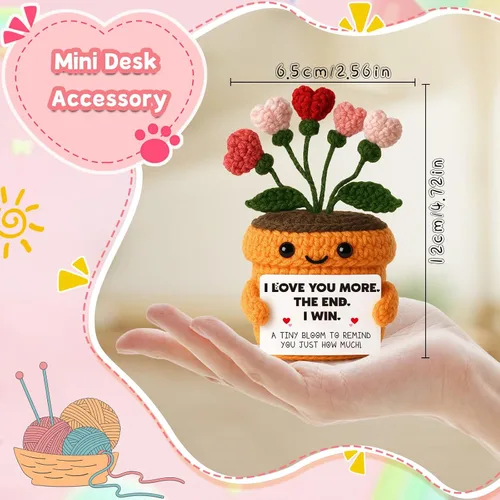 Miniatura 2 de MAMAGIFTREE Planta en maceta de ganchillo a mano con tarjeta I Love You More – Divertido ramo de corazón romántico, regalo eterno hecho a mano