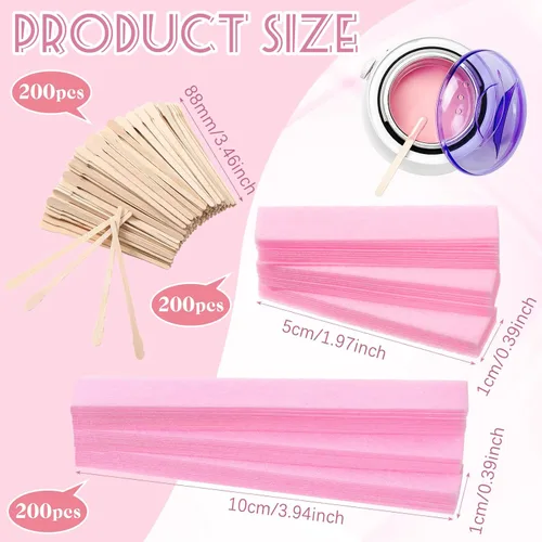 Miniatura 2 de Leelosp El kit de depilación de 600 piezas incluye 400 tiras de cejas de tela de papel encerado y 200 varillas aplicadoras lisas de madera para Rosa