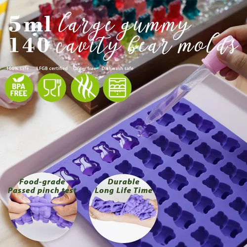 Miniatura 2 de LUSHYUM Moldes grandes de goma de oso 5 ML, moldes de caramelo de chocolate de goma de silicona libres de BPA con 4 goteros y cepillo de limpieza