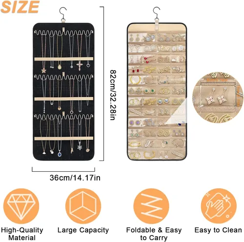 Miniatura 7 de Tefola Organizador de joyas colgante, organizador de collares de doble cara, organizador de joyas para aretes, collares, anillos, lentes