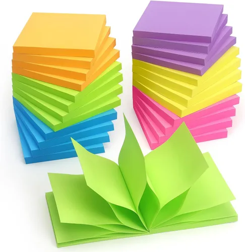 Notas adhesivas emergentes de 3 x 3 pulgadas, colores brillantes, autoadhesivas, 24 blocs por paquete, 70 hojas/bloc, total de 1680 hojas 24