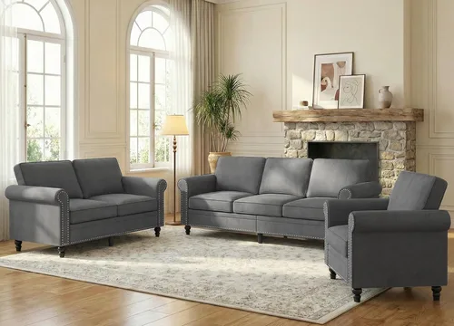 Miniatura 13 de BALUS Couches Sofa Set for Living Room, Couch Sofa with Wooden Sofa Legs, Linen Living Room Furniture with Nailhead Trim, 6" Cushion, Sectional