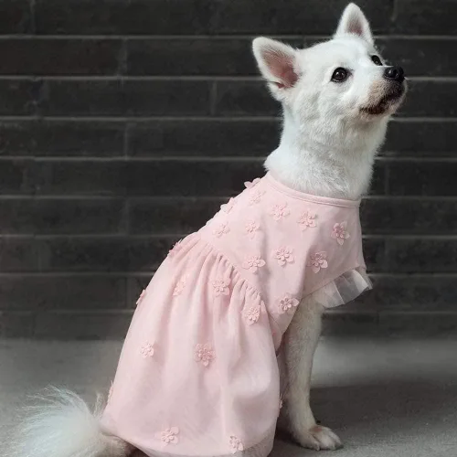 Miniatura 3 de Blueberry Pet My Little Princess - Vestido de tul para perro, color rosa bebé con delicada flor, longitud de espalda de 14 pulgadas, paquete de 1