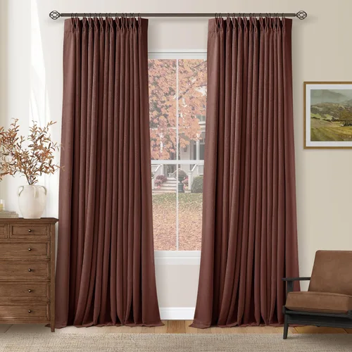 Miniatura 65 de Juego de 2 paneles de cortinas plisadas negras de 80 pulgadas para sala de estar, cortinas plisadas de lino con forro de 80 pulgadas de largo, 100%