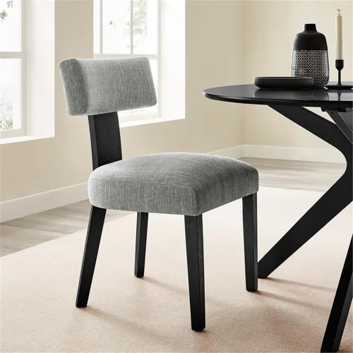Miniatura 2 de Modway Nalani - Juego de 2 sillas de comedor sin brazos en tejido jaspeado, gris y negro, sillas auxiliares contemporáneas con patas de madera