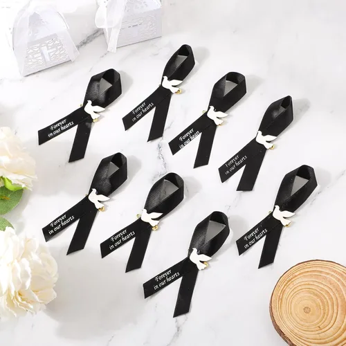 Miniatura 3 de Geosar 100 piezas de lazos de cinta de paloma para funeral conmemorativo, pines de lazos conmemorativos para servicio funerario, lazos