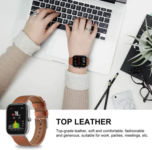 Miniatura 6 de Correa de reloj de cuero compatible con Amazfit Active 2/GTS 4 4mini 3 2 2e 2 mini >R 1.654 in y Bip 3/Bip 3 Pro/Bip U Pro/Bip/Bip Lite/Bip S/Bip S