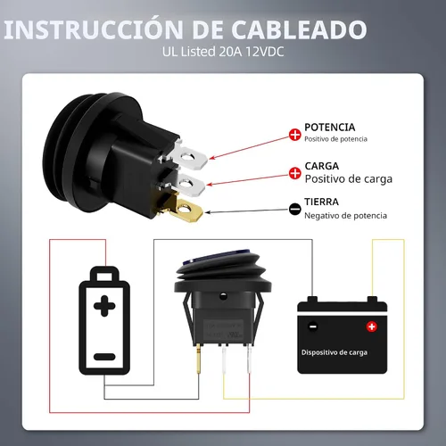 Miniatura 7 de DaierTek Interruptor basculante impermeable de 12 V y 20 A con luz LED azul, redondo, 3 pines, 12 voltios, palanca iluminada resistente a
