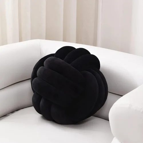 Miniatura 15 de Sioloc - Almohadas de nudo suave, cojín redondo para decoración del hogar, almohada de bola anudada hecha a mano (13.7 pulgadas, color verde)