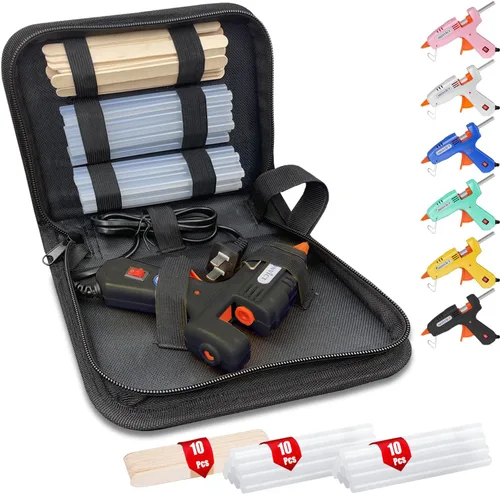 Miniatura 8 de MONVICT Kit de pistola de pegamento caliente, mini pistola de pegamento rosa con estuche de transporte, 20 barras de pegamento de alta calidad, 10