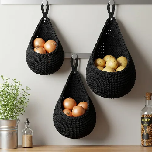 Miniatura 2 de Honeydak Cestas colgantes de pared bohemias para cocina, paquete de 3 cestas de lágrima con ganchos, almacenamiento de frutas, cebollas, verduras