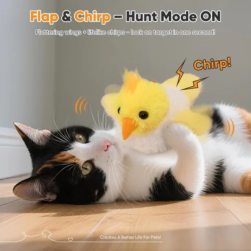 Miniatura 2 de Petbobi Juguetes para gatos, pájaro aleteante, juguete interactivo para gatos con alas aleteadoras y sonidos de chirrido, juguete recargable por USB